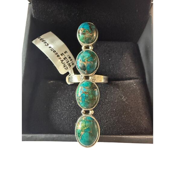 925 Sterling Silver Chrysocolla Copper Multi-Stone Statement Ring – Size 5 - Picture 1 of 4